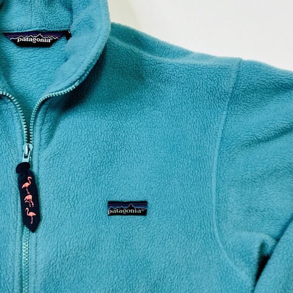 Vintage 1990s Patagonia Fleece Full Zip Jacket 1980s Teal Made In USA Kids 10 - Picture 8 of 16